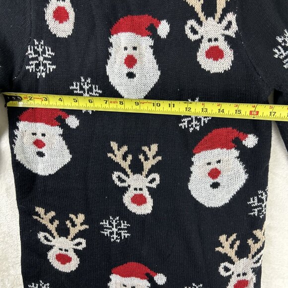 Guilty Knitwear Christmas Sweater Medium Santa Reindeer Snowflakes Black Long - Picture 5 of 6
